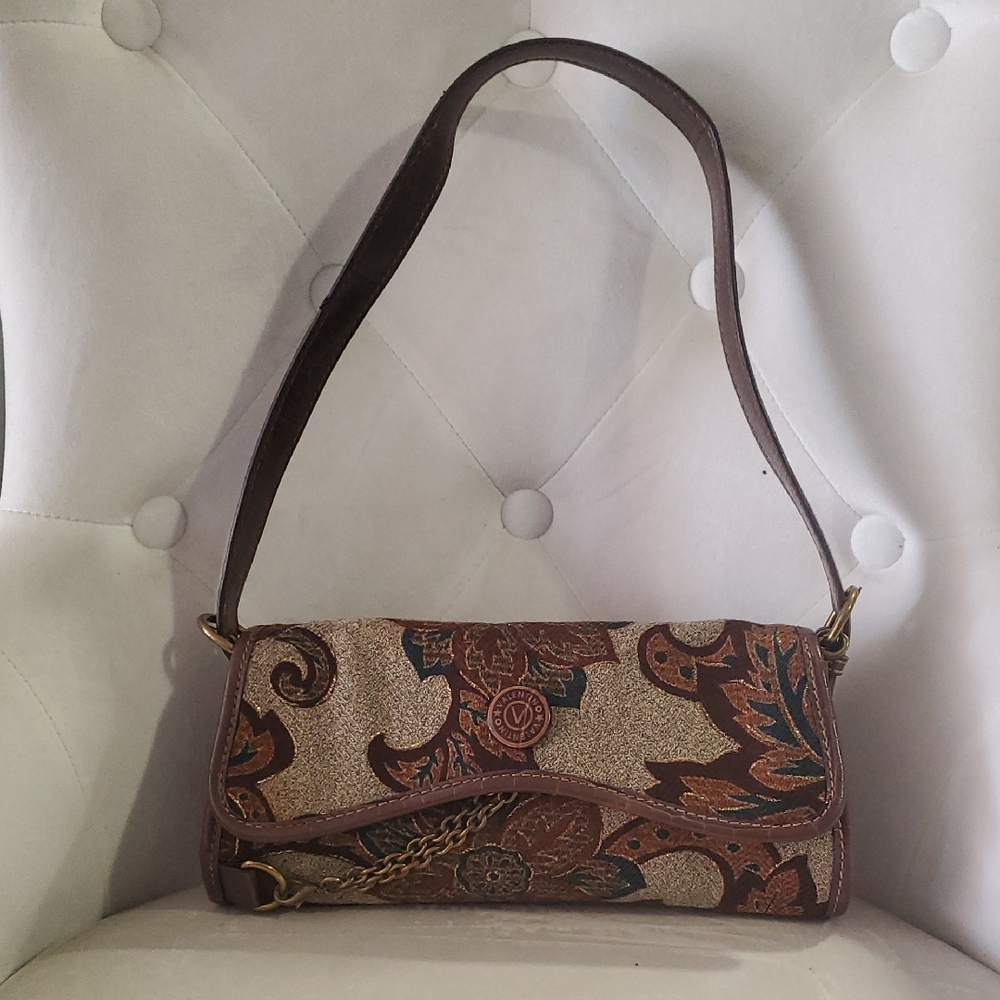 Vtg Mario  Valentino Brown and Gold Patterned Shoulder Bag